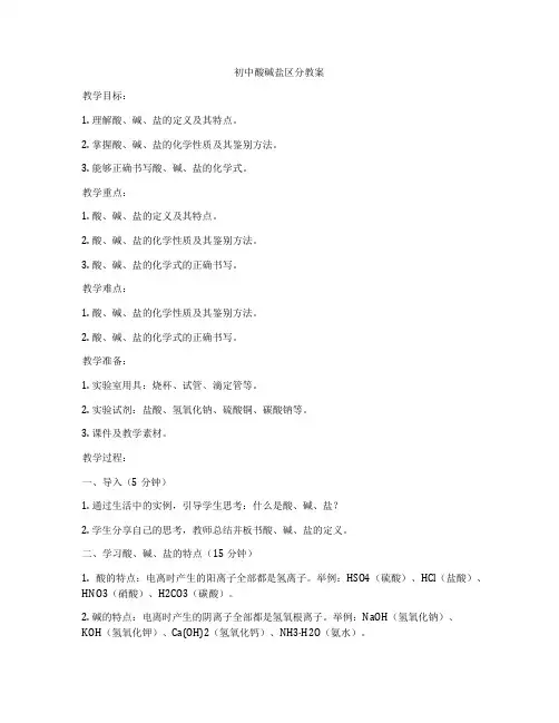 初中酸碱盐区分教案