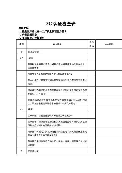 汽车公司3C认证检查表