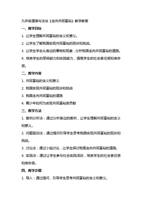 九年级道德与法治《走向共同富裕》教学教案