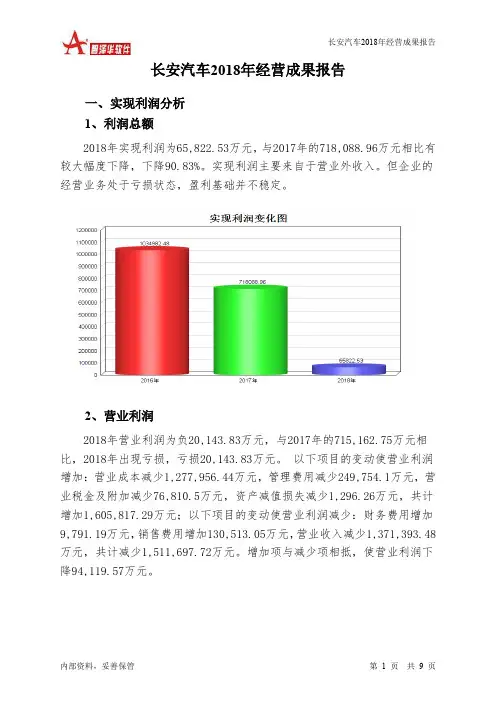 长安汽车2018年经营成果报告-智泽华