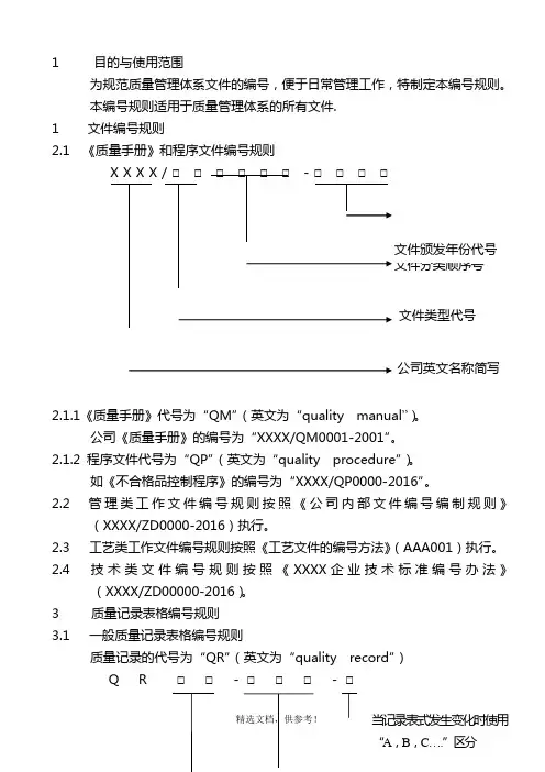 质量管理体系文件编号规则