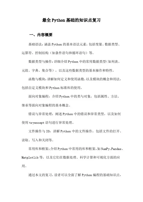 最全Python基础的知识点复习