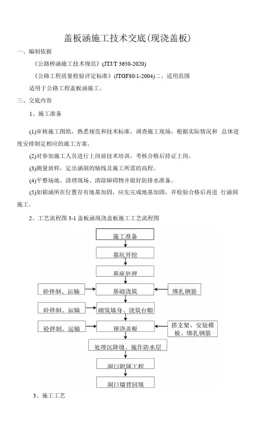 盖板涵施工技术交底(现浇)