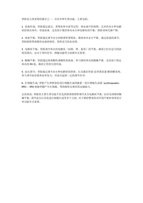 简述肾的主要生理功能