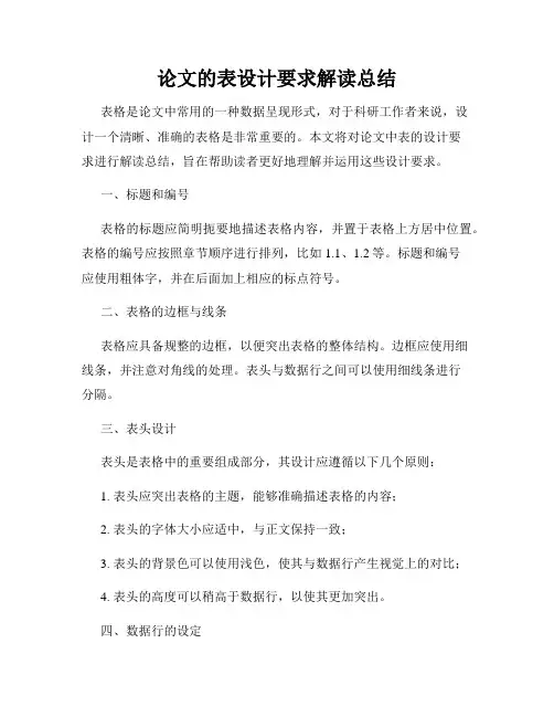 论文的表设计要求解读总结