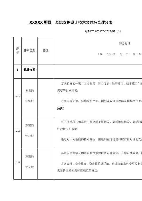 技术标评标通用评分表