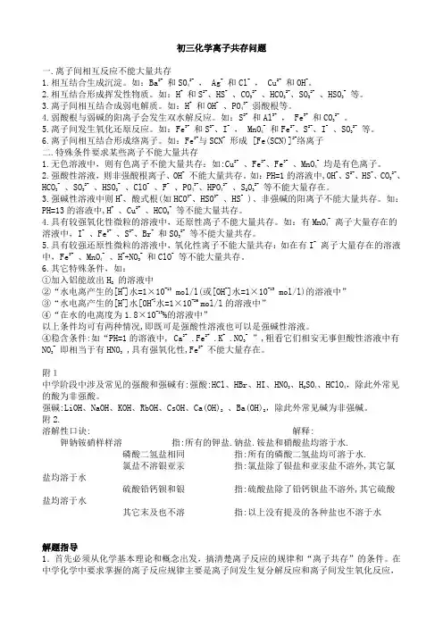 离子共存问题讲解及口诀