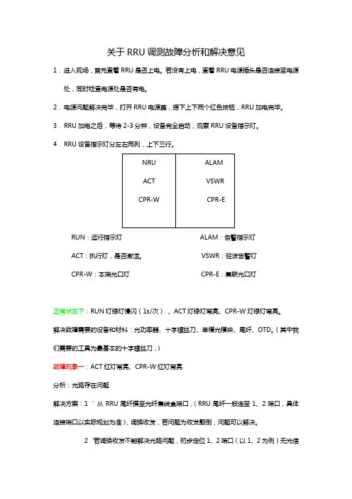 关于RRU调测故障分析和解决意见