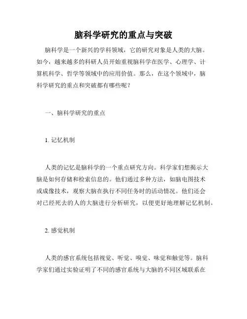 脑科学研究的重点与突破