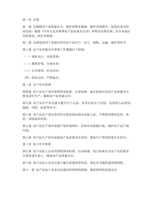 农产品质量管理制度范本