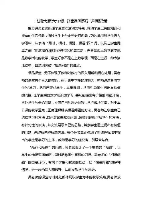 北师大版六年级《相遇问题》评课记录