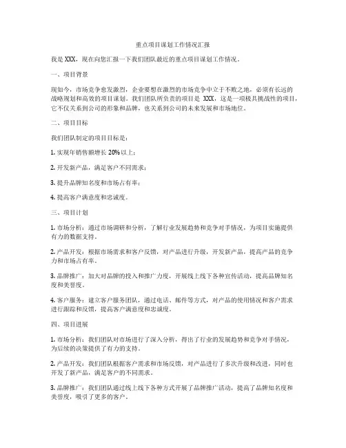 重点项目谋划工作情况汇报