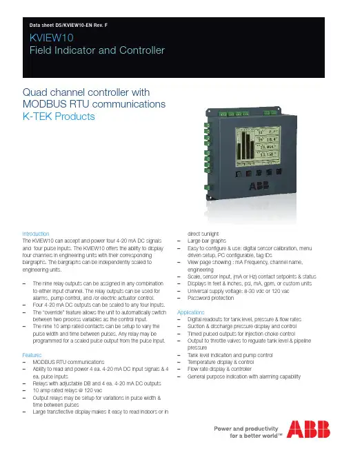 KVIEW10 四通道控制器数据表 DS KVIEW10-EN Rev. F说明书