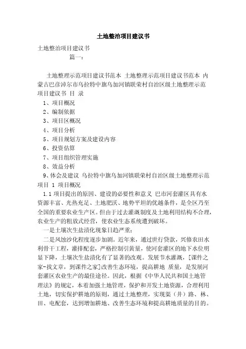 土地整治项目建议书（范本）
