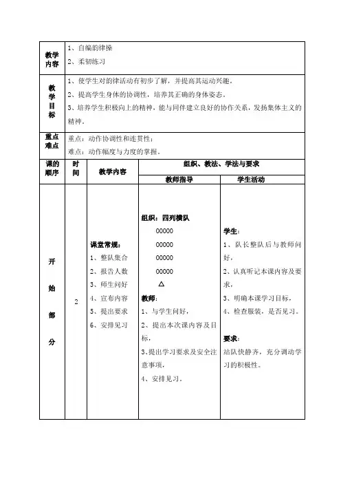 (完整版)小学体育韵律操教案