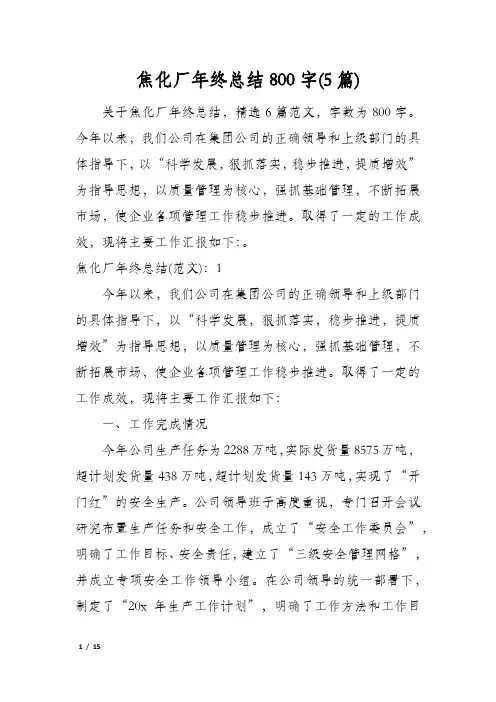 焦化厂年终总结800字(5篇)