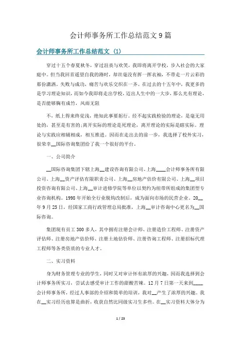 会计师事务所工作总结范文9篇