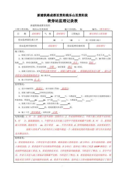 隧道施工旁站记录范本