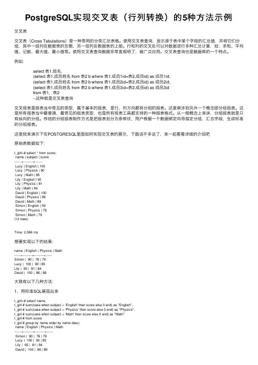 PostgreSQL实现交叉表（行列转换）的5种方法示例