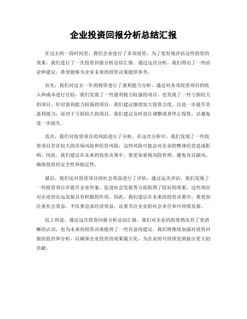 企业投资回报分析总结汇报