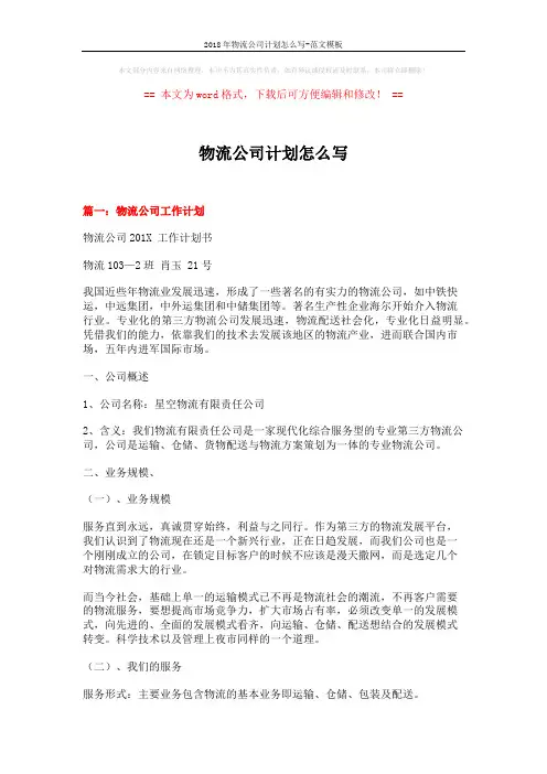 2018年物流公司计划怎么写-范文模板 (13页)