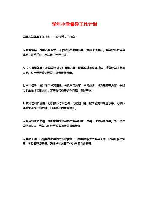 学年小学督导工作计划