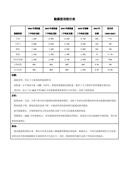 能源使用统计表