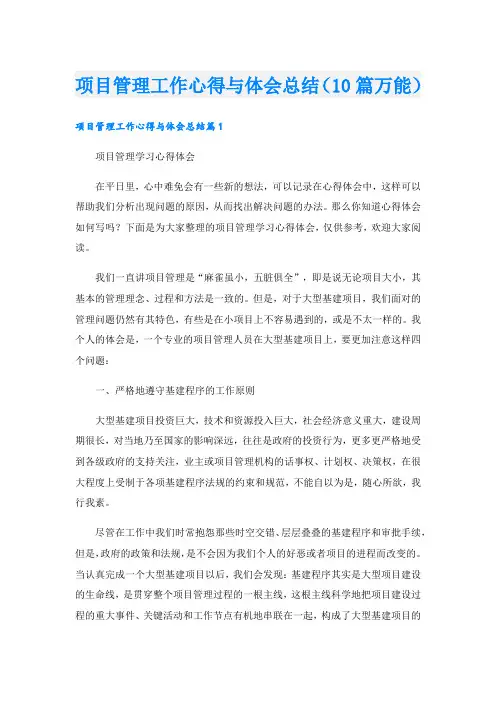项目管理工作心得与体会总结(10篇万能).doc