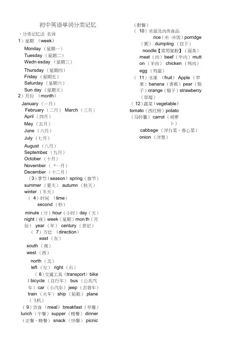 (word完整版)初中英语单词分类记忆大全(打印版),推荐文档