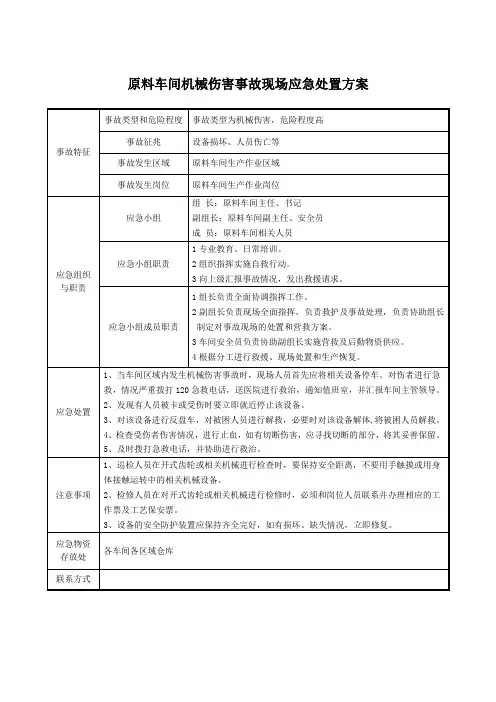 原料车间机械伤害事故现场应急处置方案