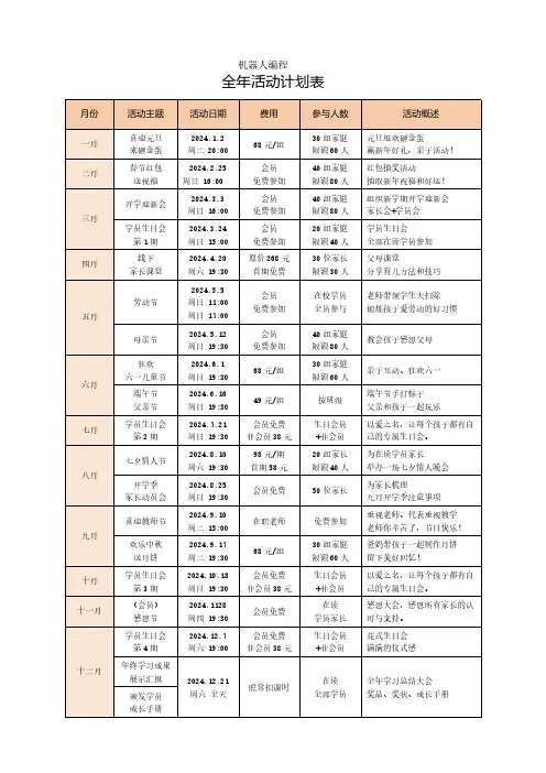 教培全年活动计划表