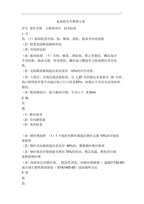 起重机吊车维修方案计划