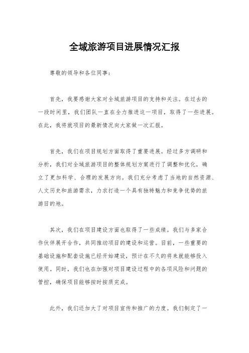 全域旅游项目进展情况汇报