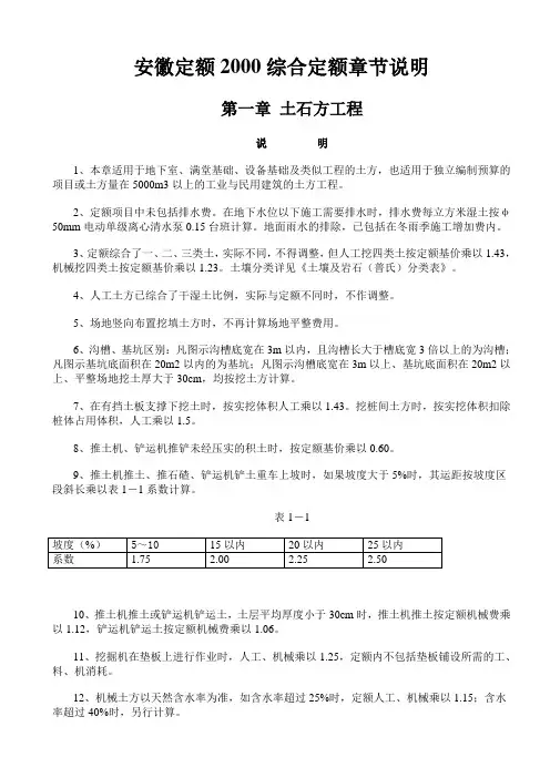 安徽定额2000综合定额章节说明