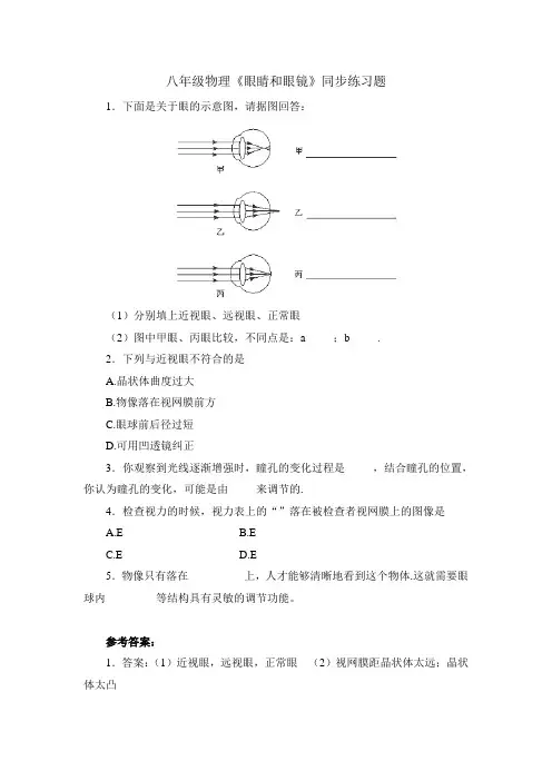 5.4 眼睛和眼镜 练习 含答案