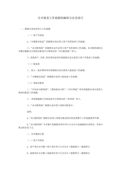 合并报表工作底稿的编制方法及技巧