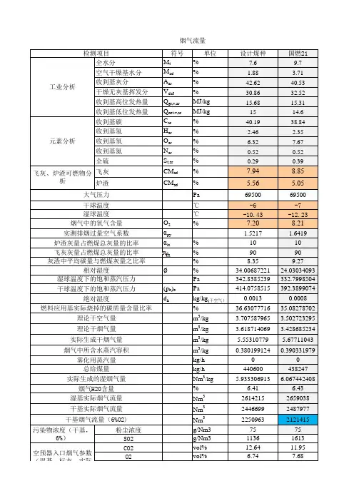 烟气流量计算表格