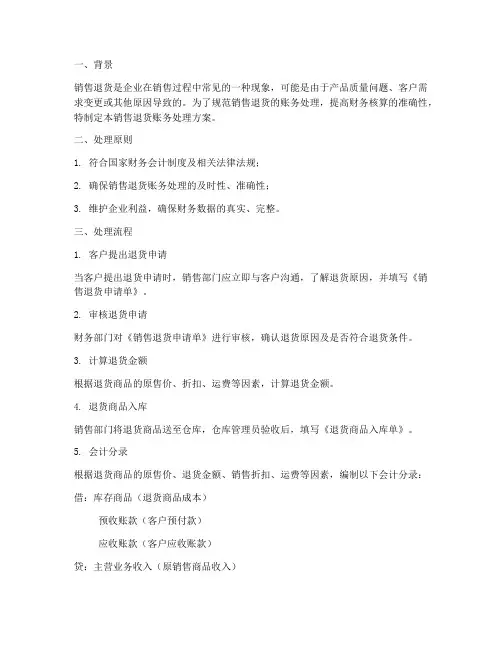 销售退货账务处理方案