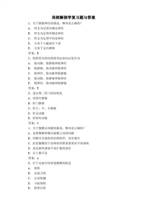 局部解剖学复习题与答案