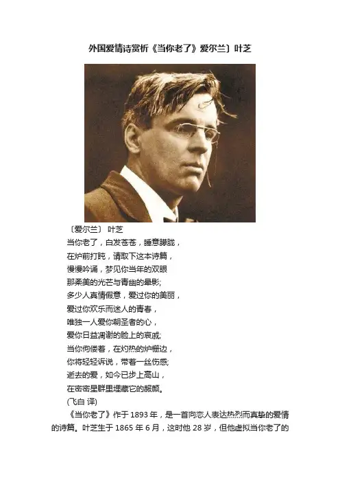 外国爱情诗赏析《当你老了》爱尔兰〕叶芝