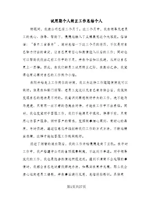 试用期个人转正工作总结个人(8篇)