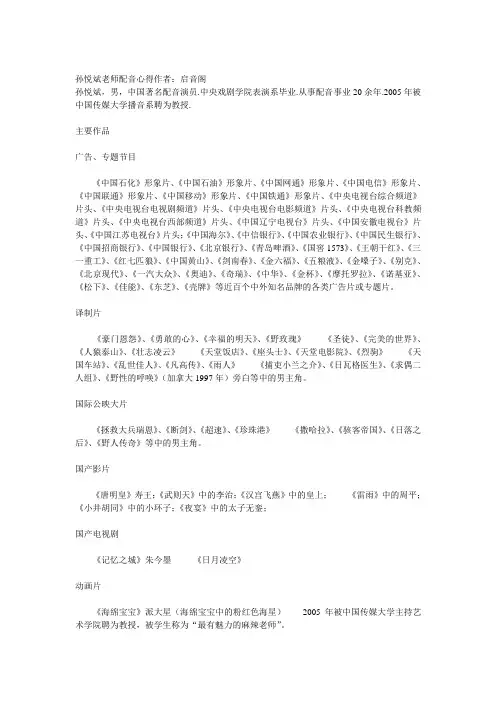孙悦斌老师配音心得