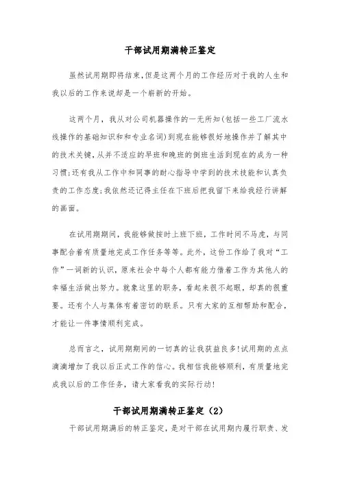 干部试用期满转正鉴定（2篇）