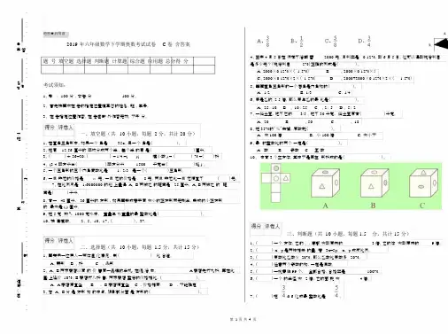 2019年六年级数学下学期奥数考试试卷C卷含答案.docx