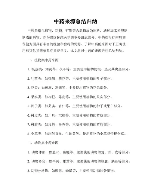 中药来源总结归纳
