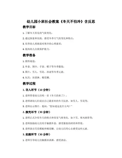 幼儿园小班社会教案《冬天不怕冷》含反思