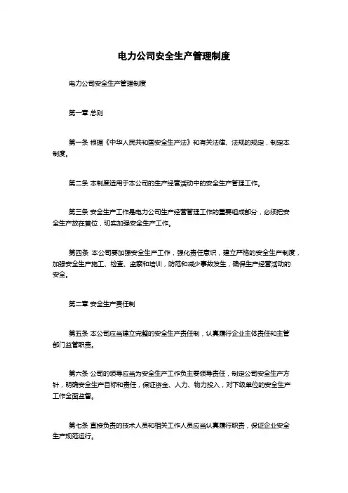 电力公司安全生产管理制度