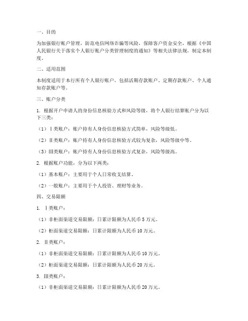 银行分类限额管理制度范本