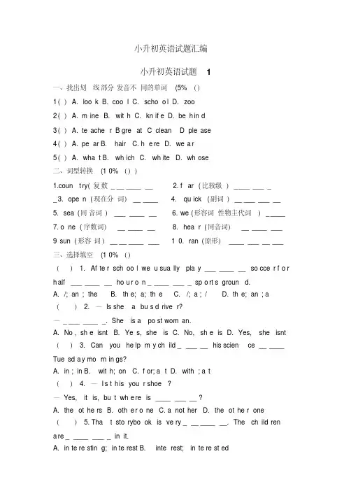 小升初英语试题汇编