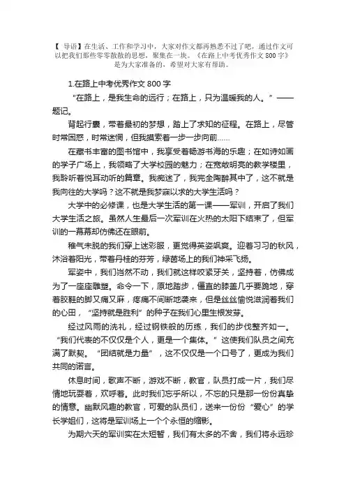 在路上中考优秀作文800字【精选5篇】